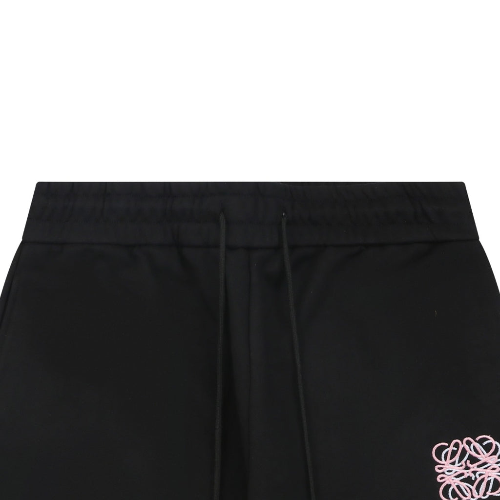 Loewe Overlapping Pink Letter Embroidered Shorts – Black