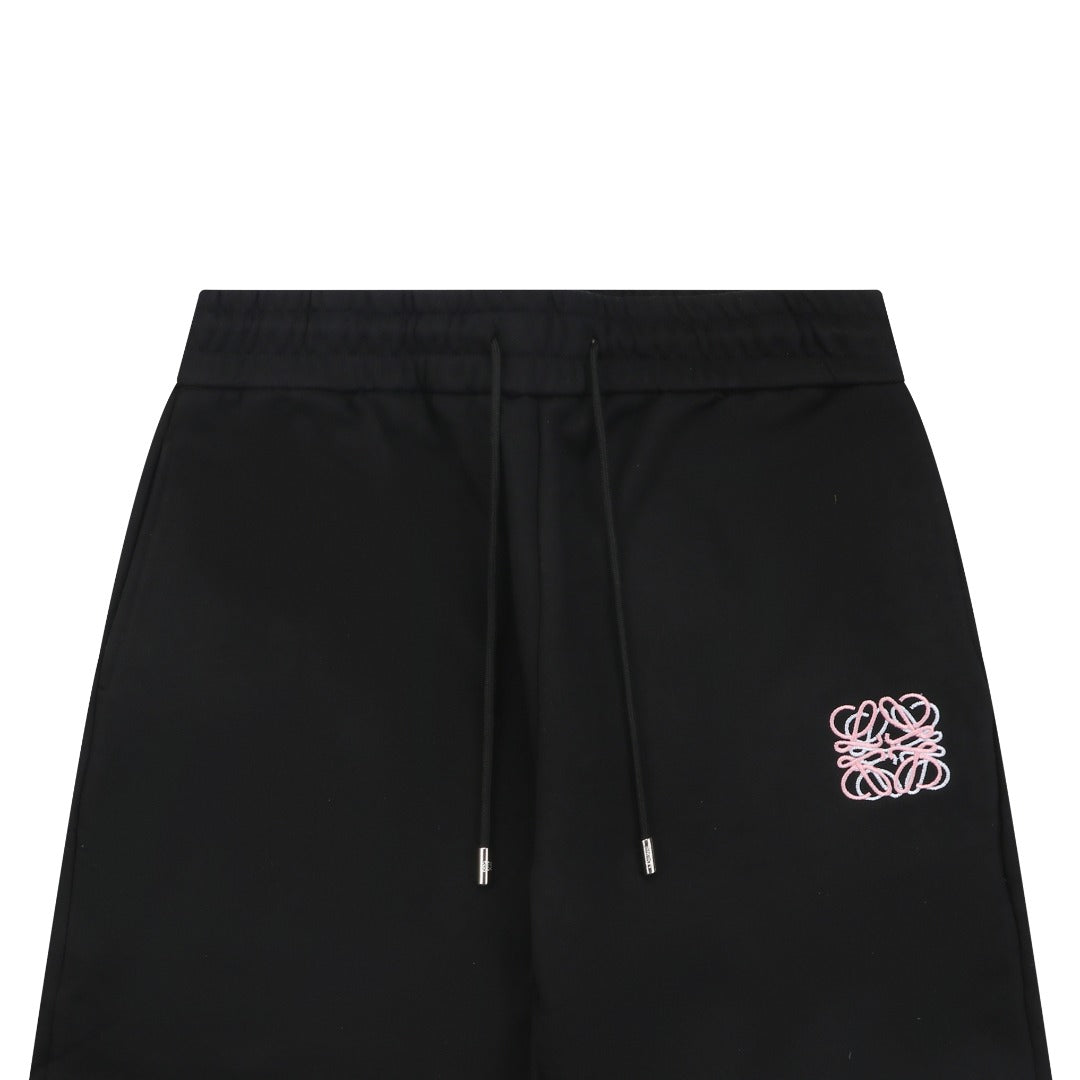 Loewe Overlapping Pink Letter Embroidered Shorts – Black