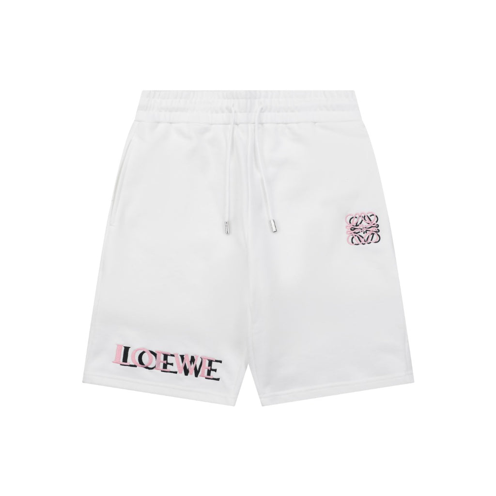 Loewe Overlapping Pink Letter Embroidered Shorts – White