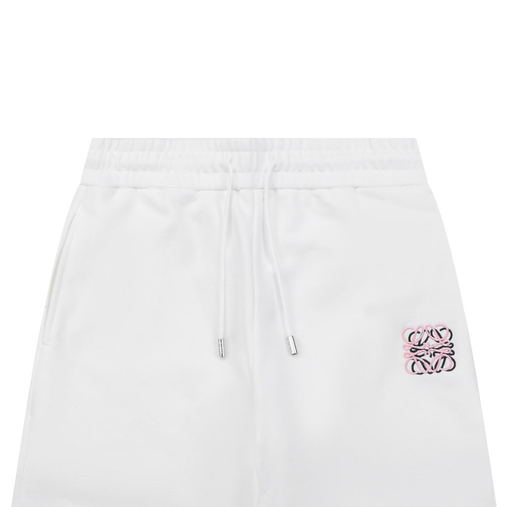 Loewe Overlapping Pink Letter Embroidered Shorts – White