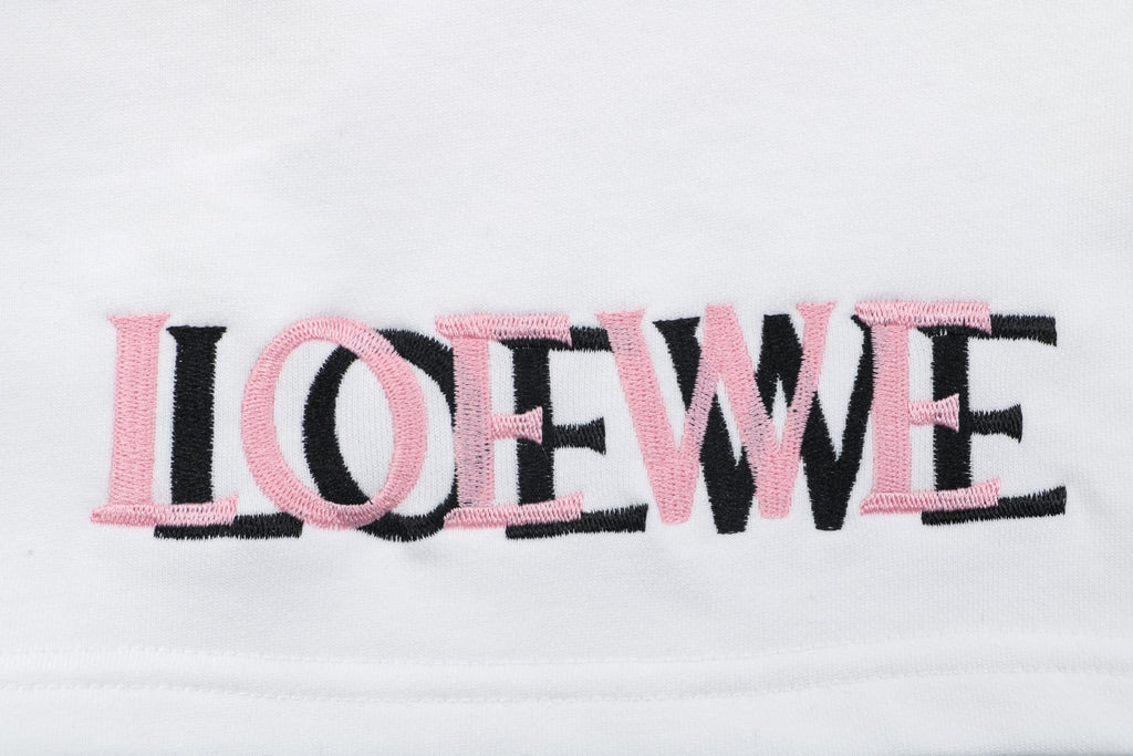 Loewe Overlapping Pink Letter Embroidered Shorts – White