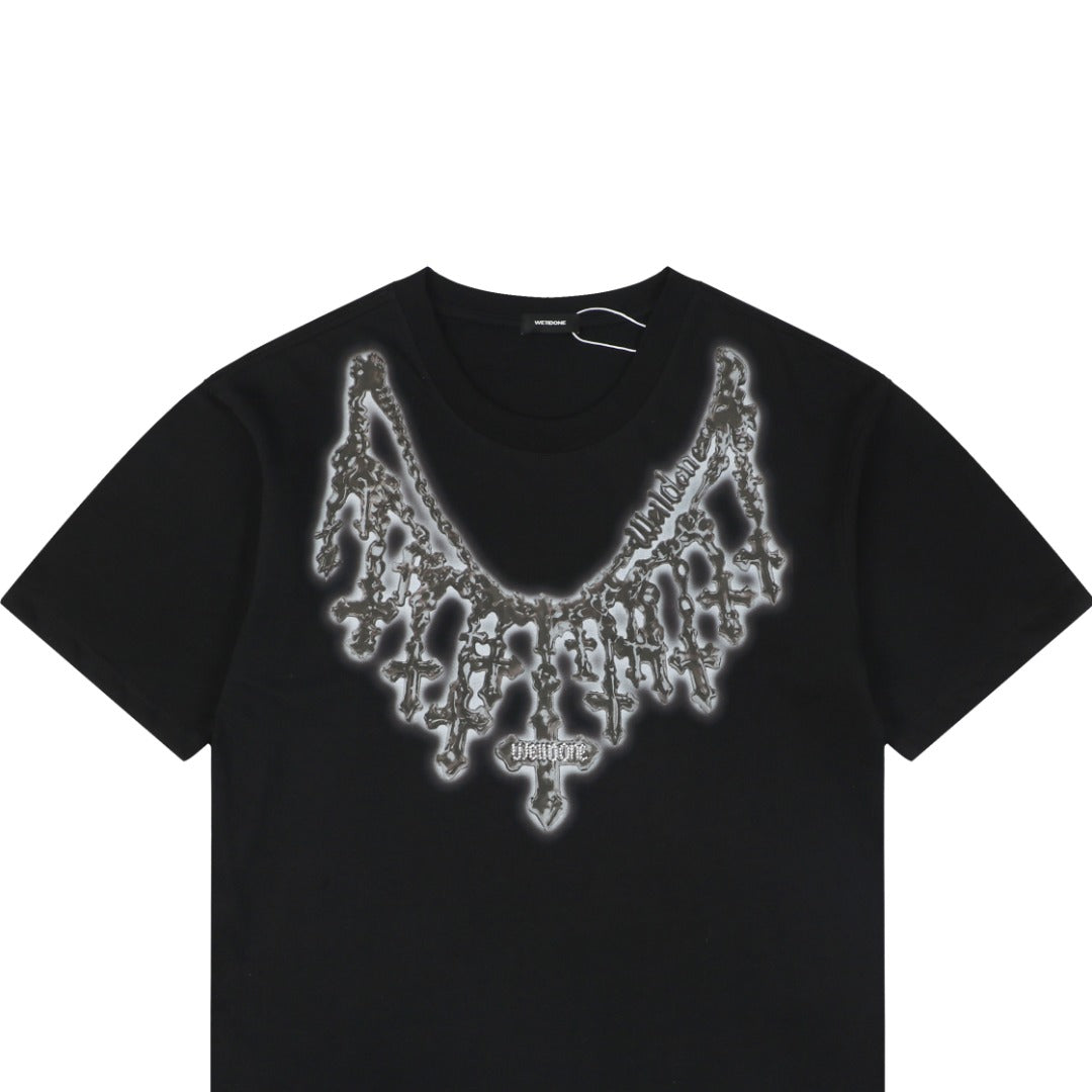 We11done Cross Chain Print Tee – Black