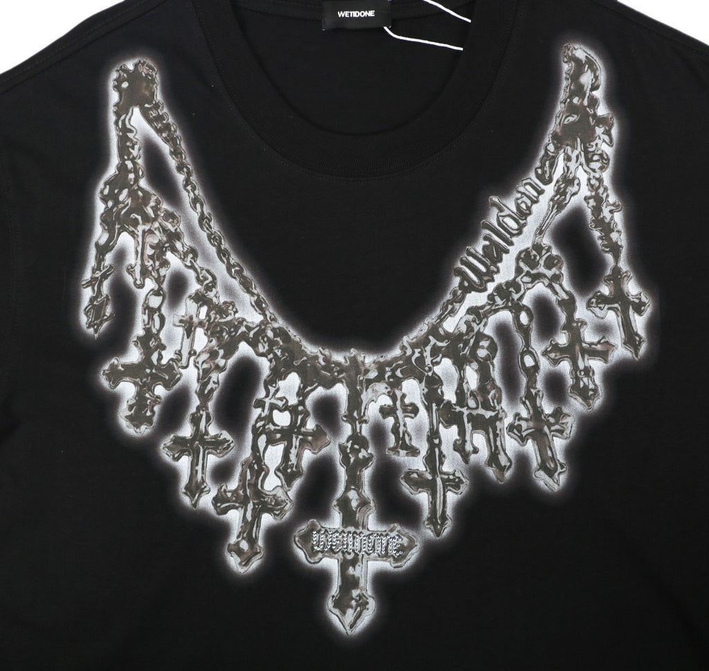We11done Cross Chain Print Tee – Black