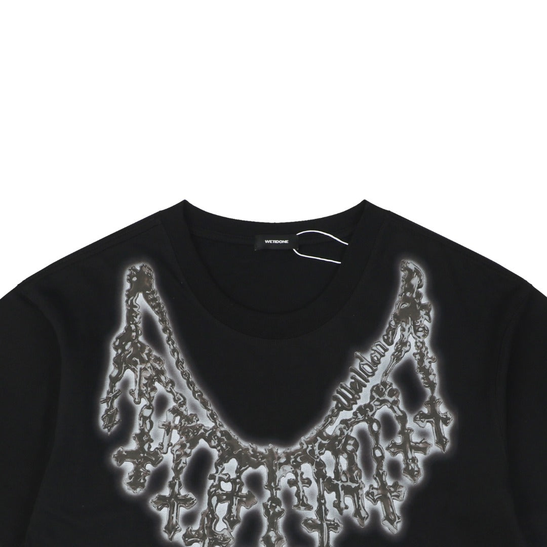 We11done Cross Chain Print Tee – Black