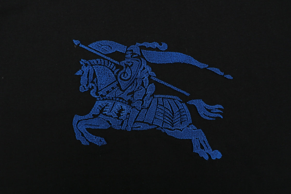 Burberry Blue Equestrian Knight Toothbrush Embroidered Tee – Black