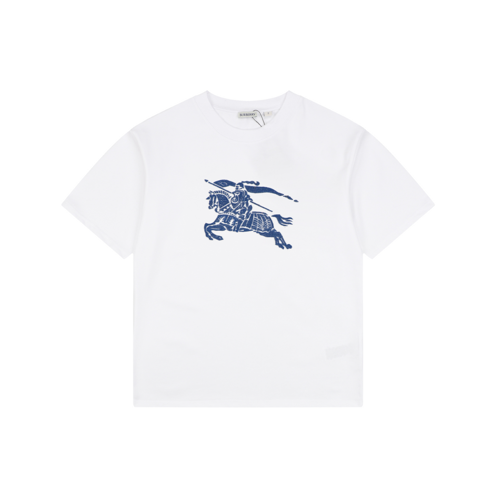 Burberry Blue Equestrian Knight Toothbrush Embroidered Tee – White