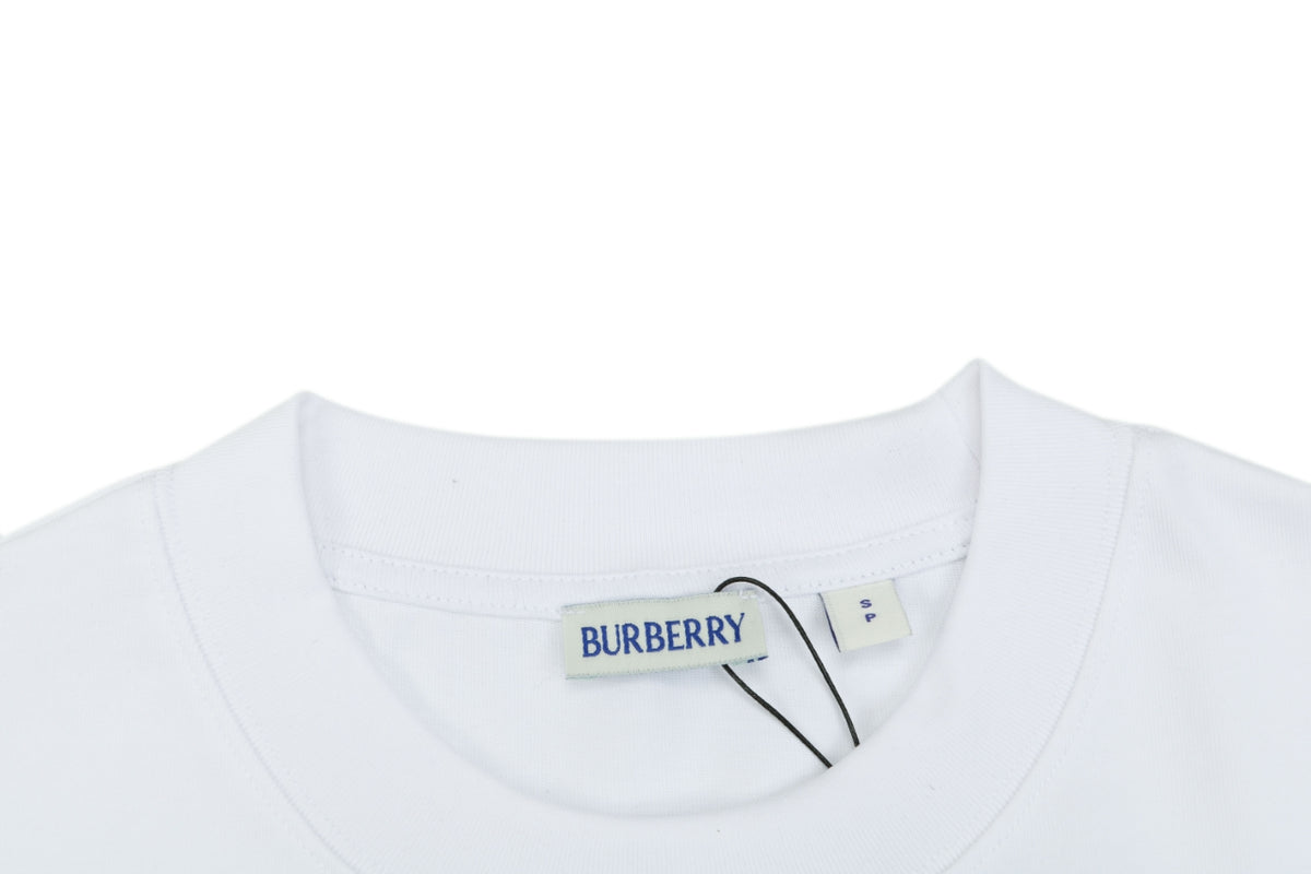 Burberry Blue Equestrian Knight Toothbrush Embroidered Tee – White