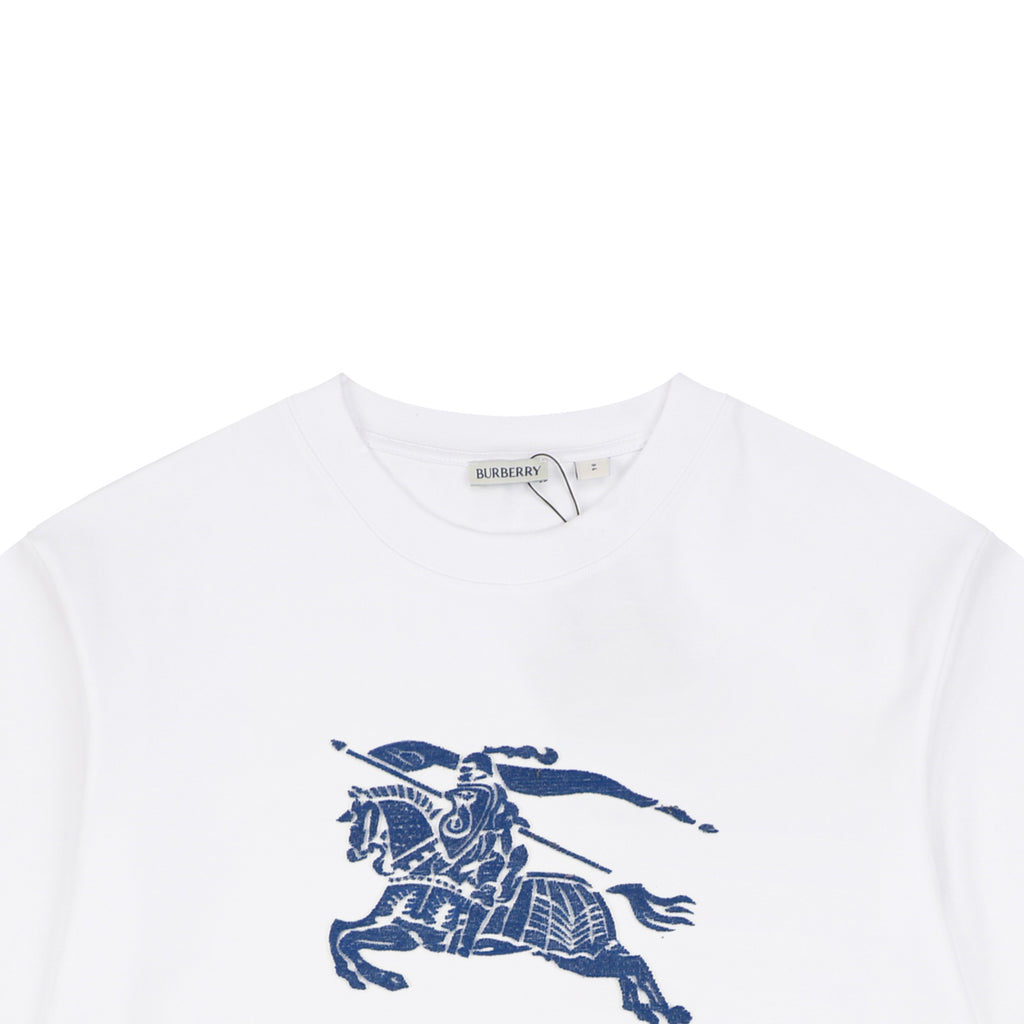 Burberry Blue Equestrian Knight Toothbrush Embroidered Tee – White