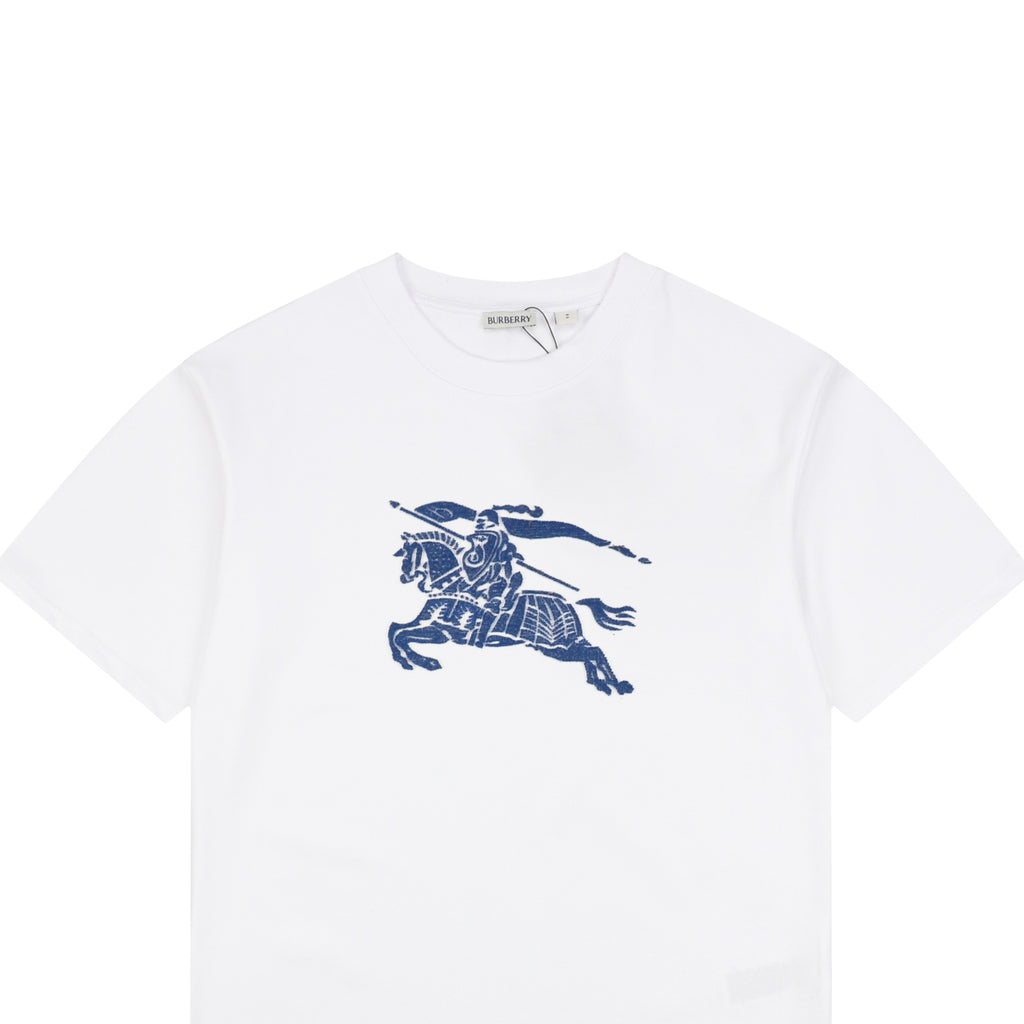 Burberry Blue Equestrian Knight Toothbrush Embroidered Tee – White