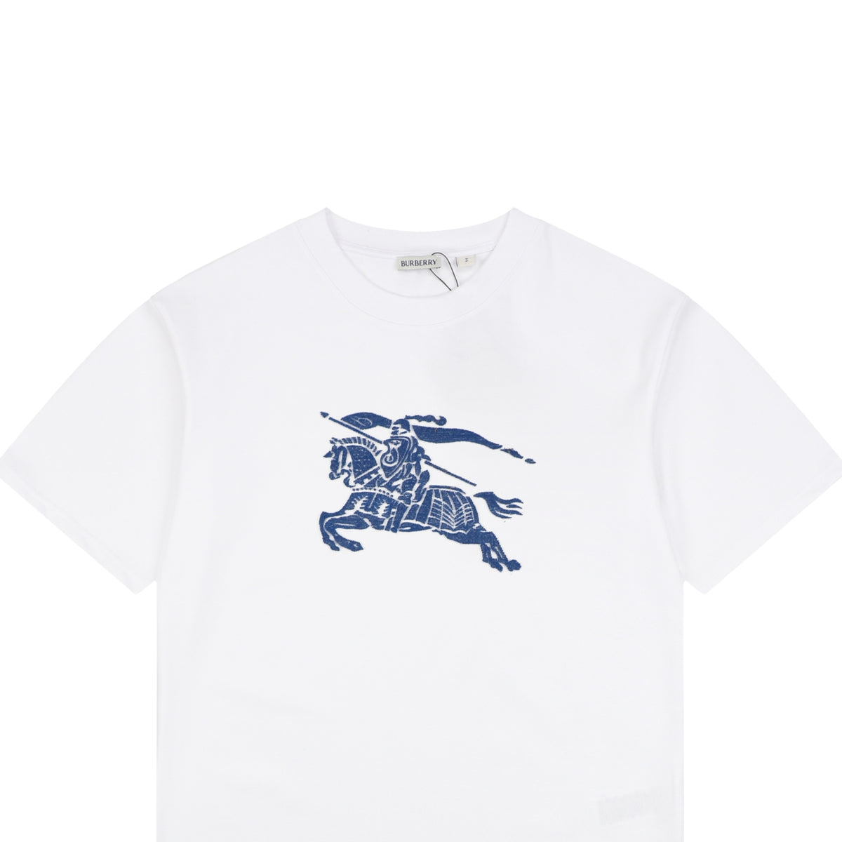 Burberry Blue Equestrian Knight Toothbrush Embroidered Tee – White