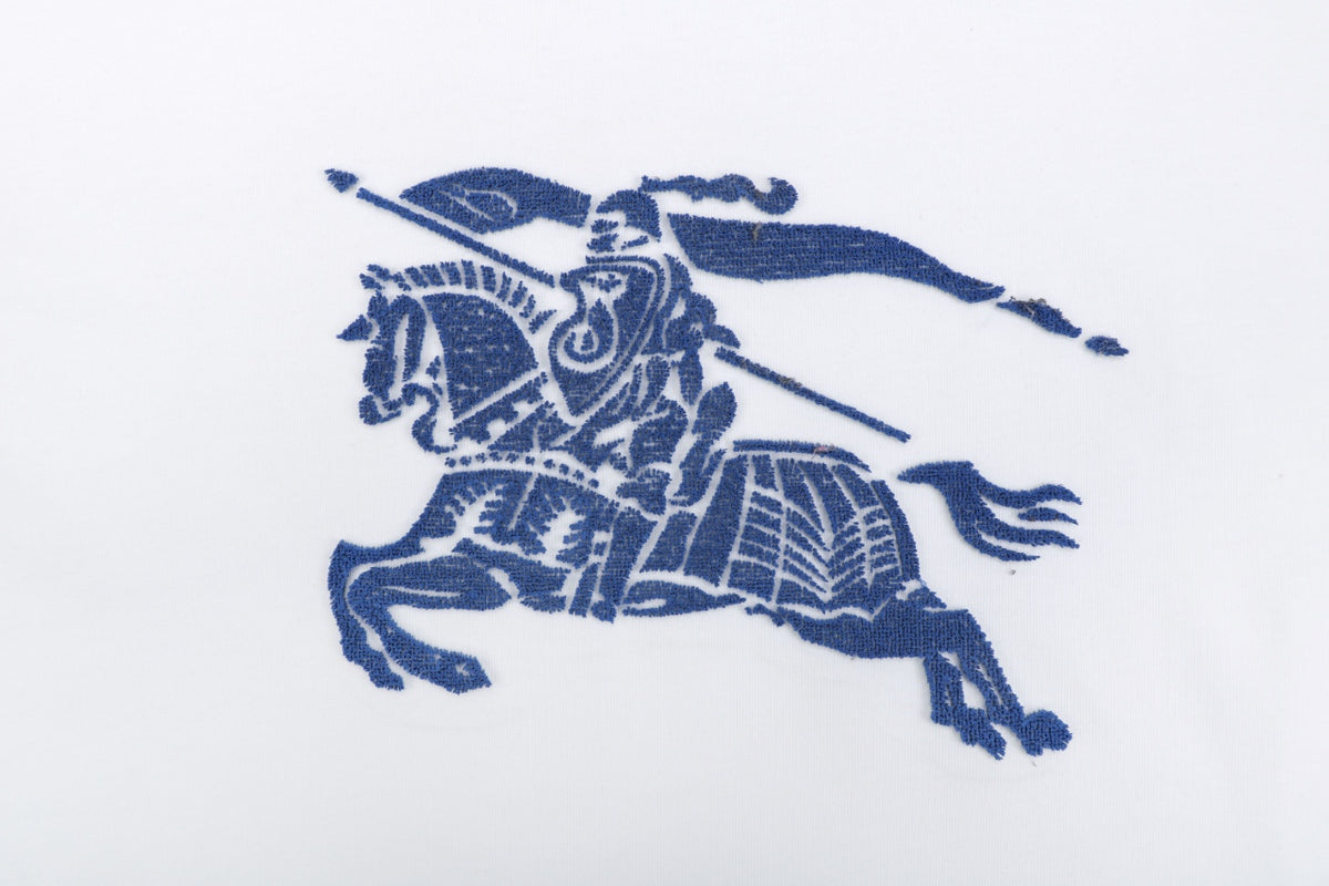 Burberry Blue Equestrian Knight Toothbrush Embroidered Tee – White