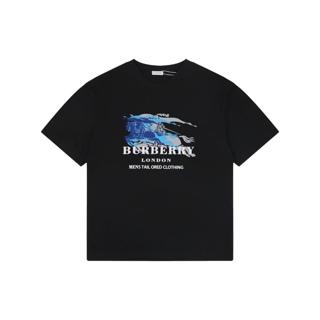 Burberry Phantom Equestrian Knight Overlapping Print Tee – Black