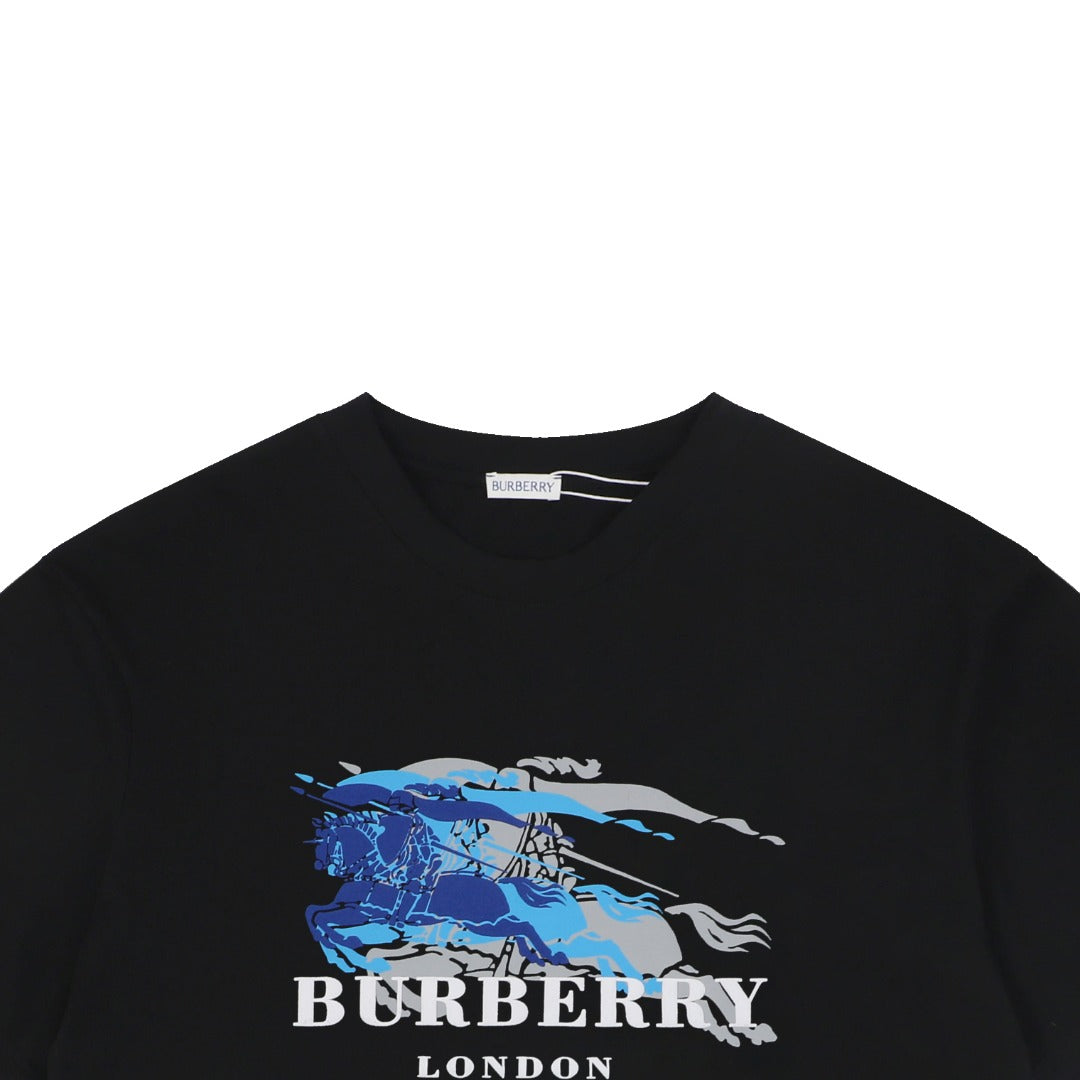 Burberry Phantom Equestrian Knight Overlapping Print Tee – Black