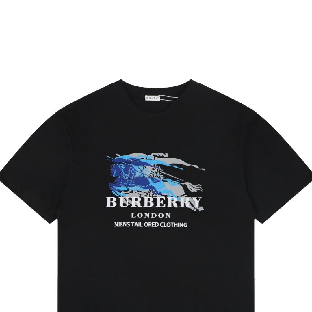 Burberry Phantom Equestrian Knight Overlapping Print Tee – Black