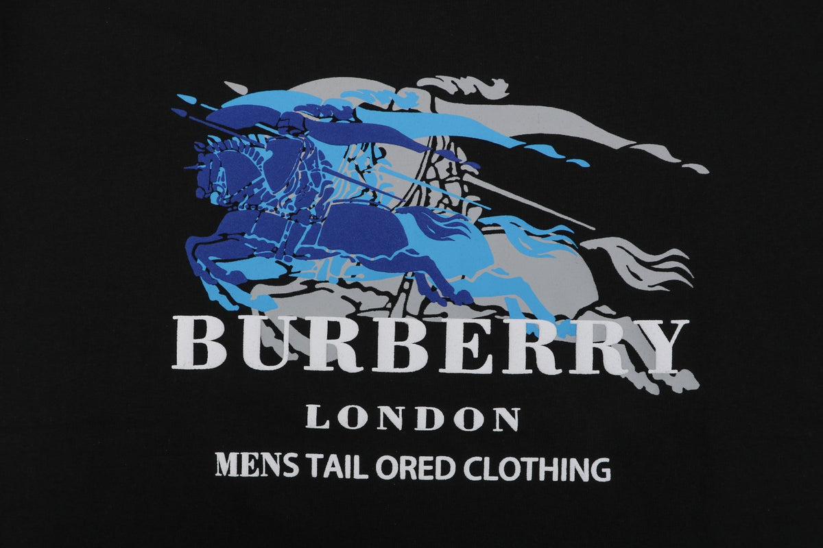 Burberry Phantom Equestrian Knight Overlapping Print Tee – Black