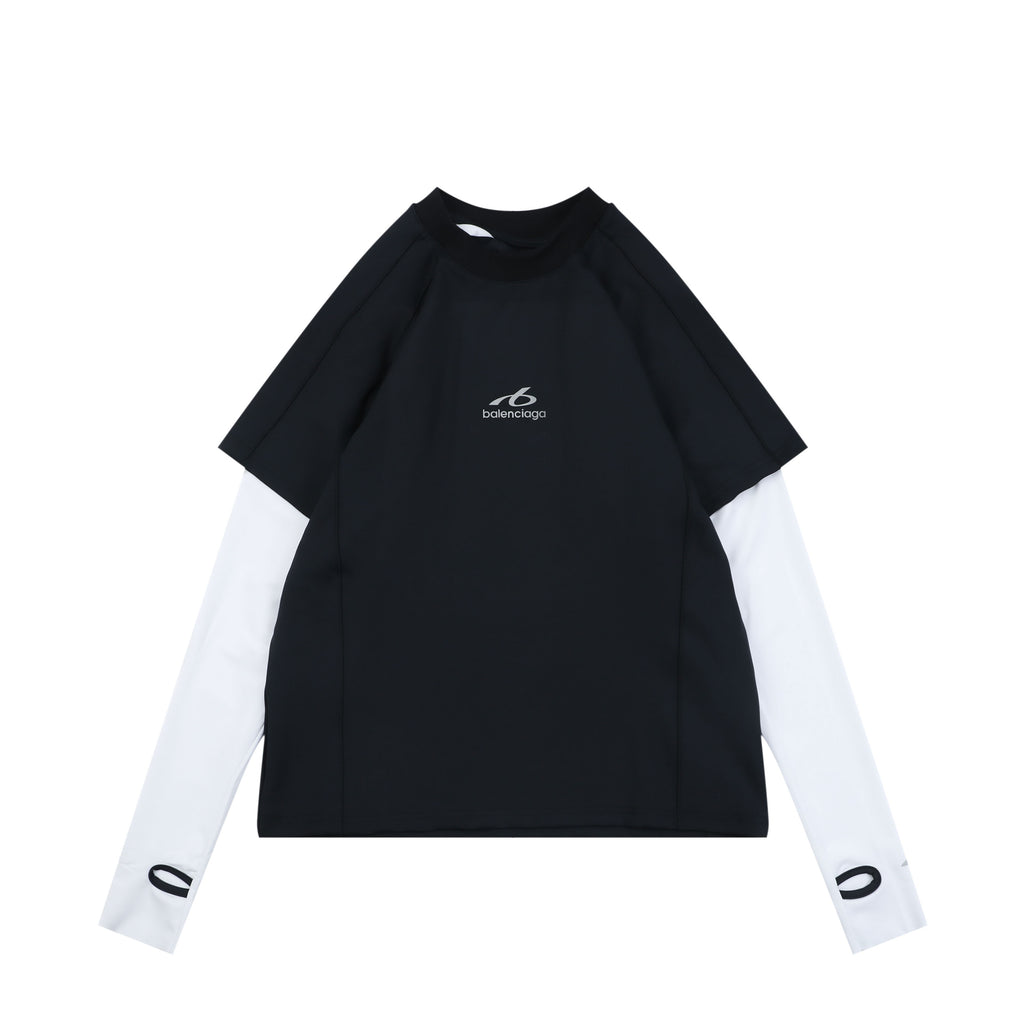 Balenciaga Reflective Ring Logo Quick-Dry Faux Two-Piece Long Sleeve – Black