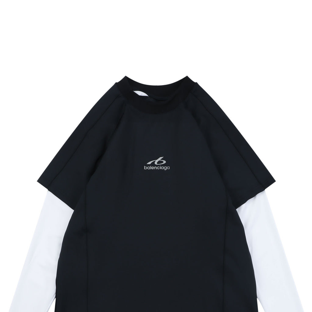 Balenciaga Reflective Ring Logo Quick-Dry Faux Two-Piece Long Sleeve – Black