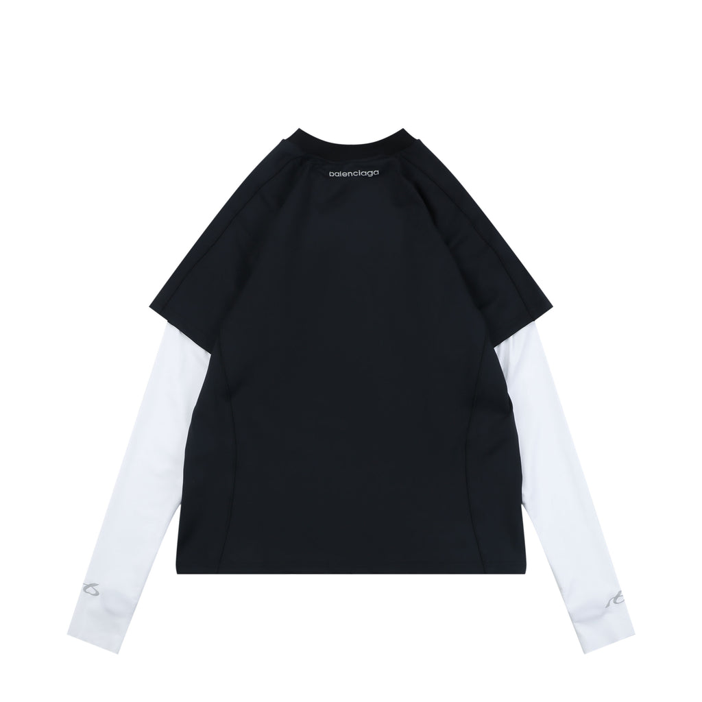 Balenciaga Reflective Ring Logo Quick-Dry Faux Two-Piece Long Sleeve – Black