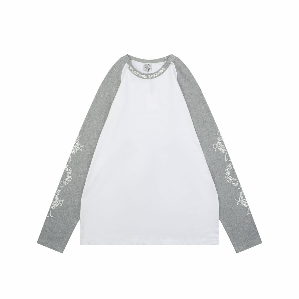 Chrome Hearts Sanskrit Collar Colorblock Raglan Long Sleeve – White/Grey
