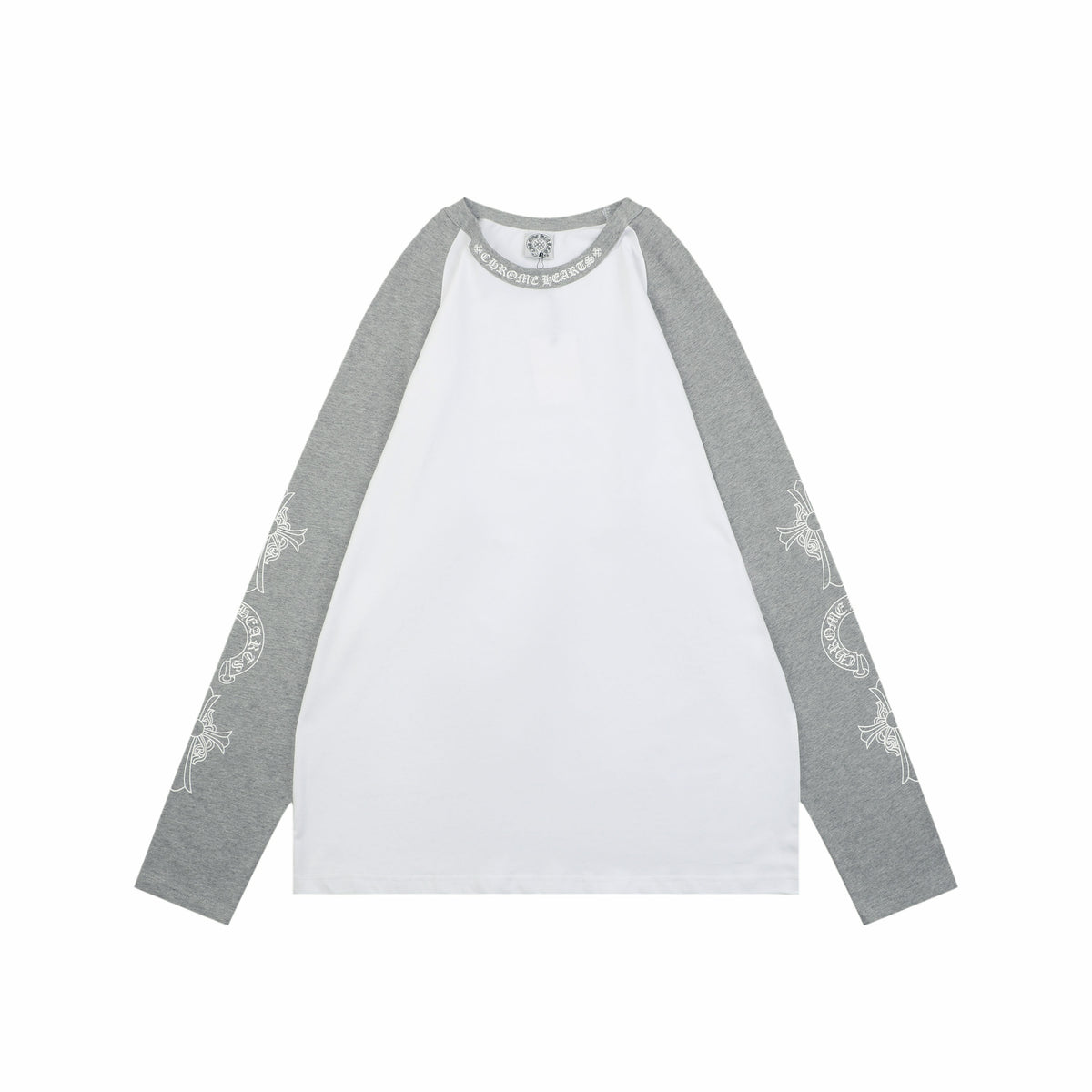 Chrome Hearts Sanskrit Collar Colorblock Raglan Long Sleeve – White/Grey