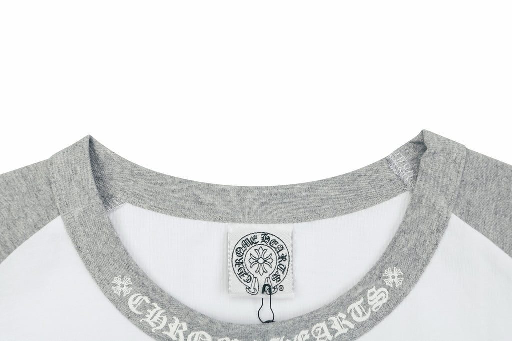Chrome Hearts Sanskrit Collar Colorblock Raglan Long Sleeve – White/Grey