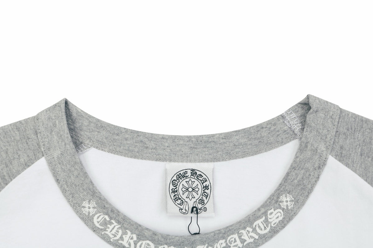 Chrome Hearts Sanskrit Collar Colorblock Raglan Long Sleeve – White/Grey