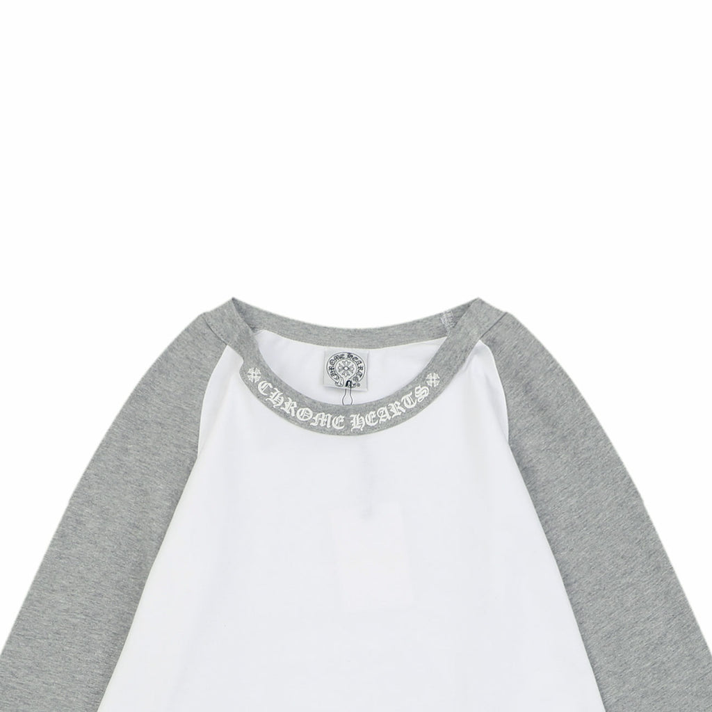 Chrome Hearts Sanskrit Collar Colorblock Raglan Long Sleeve – White/Grey