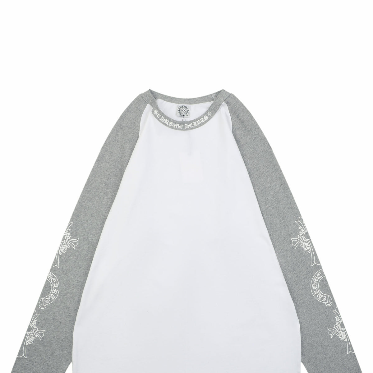 Chrome Hearts Sanskrit Collar Colorblock Raglan Long Sleeve – White/Grey