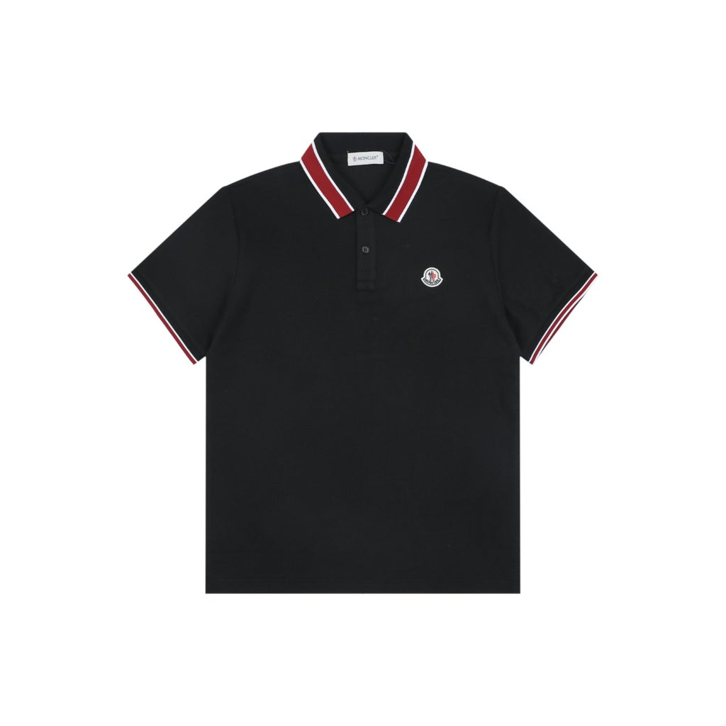 Moncler Black & Red Tipped Collar Polo Shirt – Black