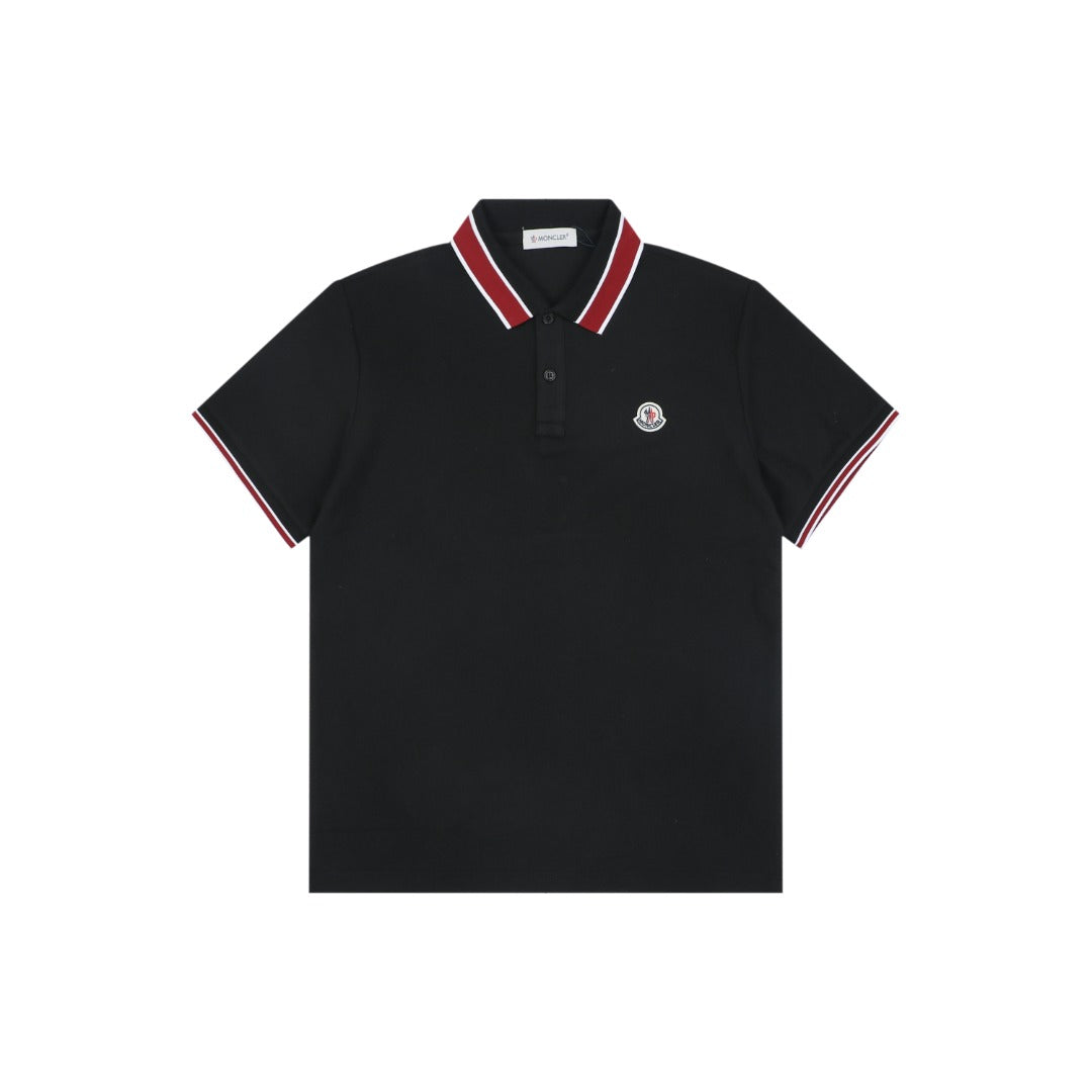 Moncler Black & Red Tipped Collar Polo Shirt – Black