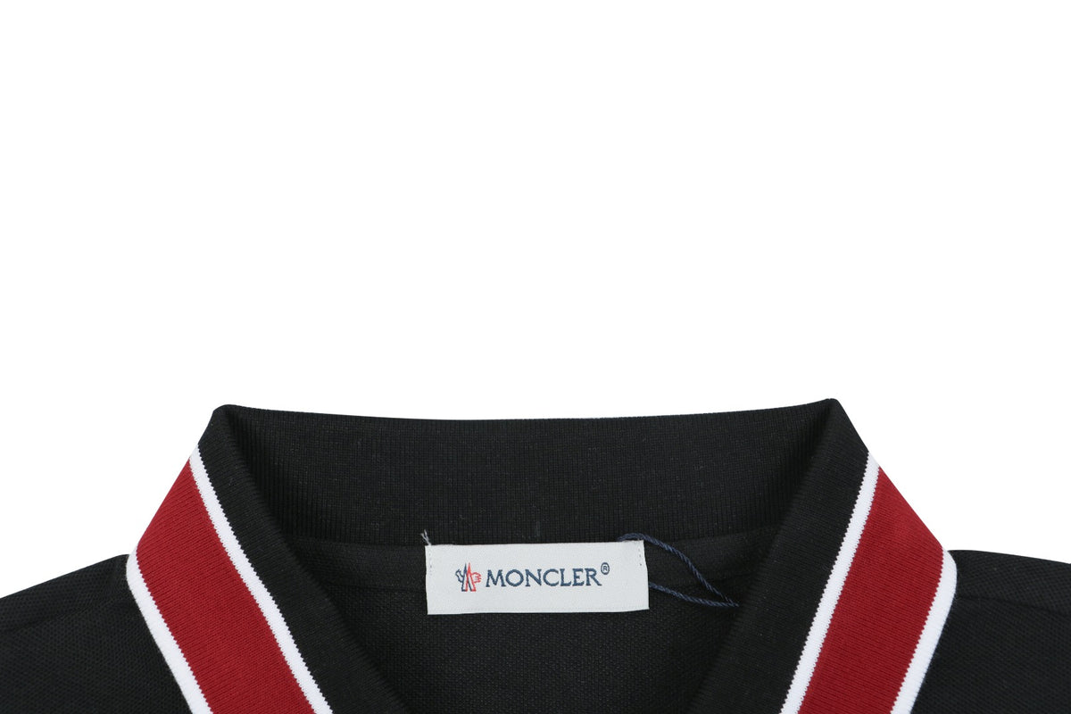 Moncler Black & Red Tipped Collar Polo Shirt – Black