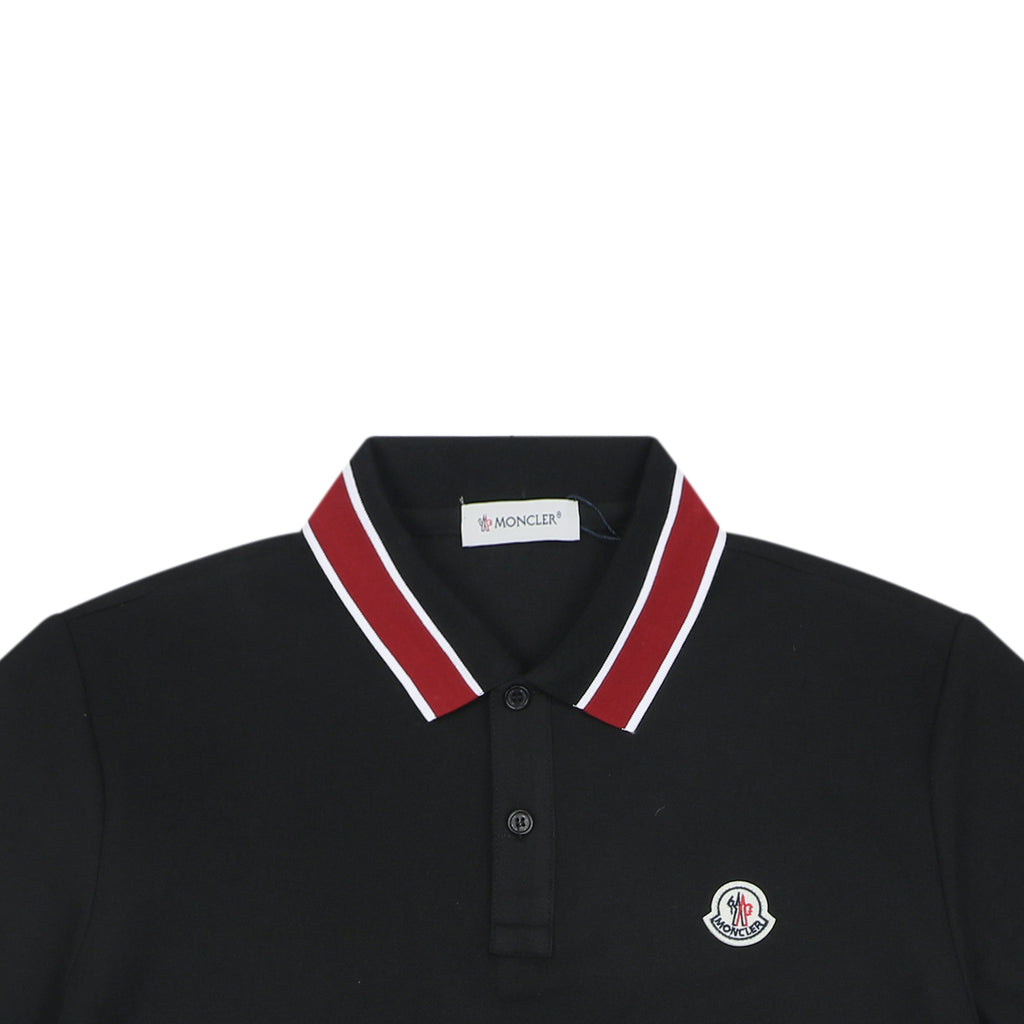 Moncler Black & Red Tipped Collar Polo Shirt – Black