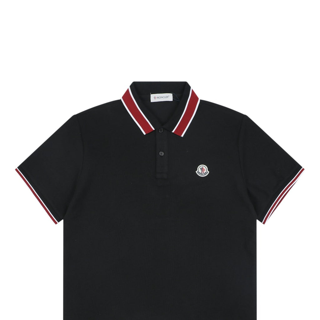 Moncler Black & Red Tipped Collar Polo Shirt – Black