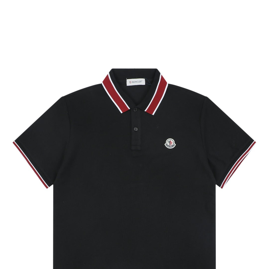 Moncler Black & Red Tipped Collar Polo Shirt – Black