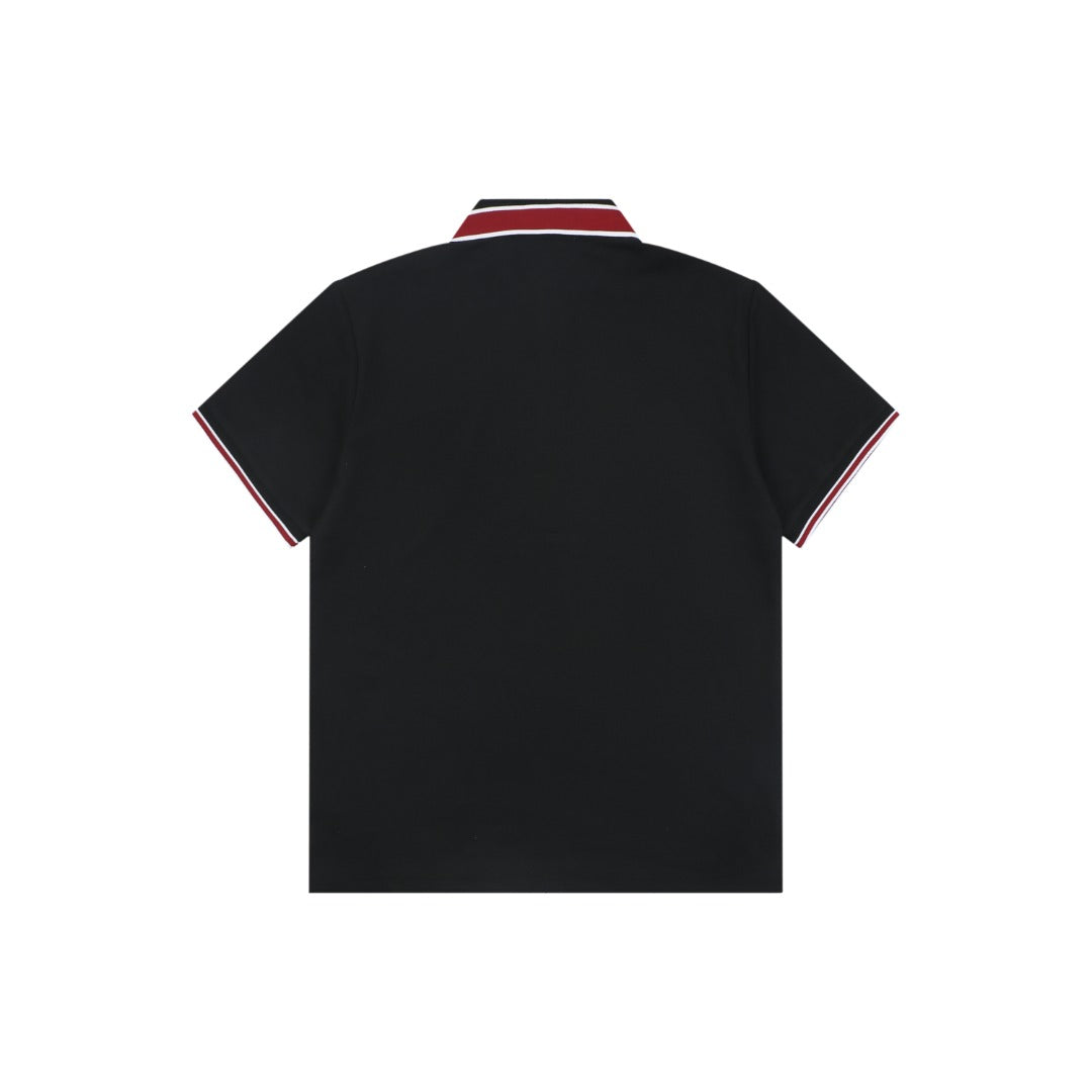 Moncler Black & Red Tipped Collar Polo Shirt – Black