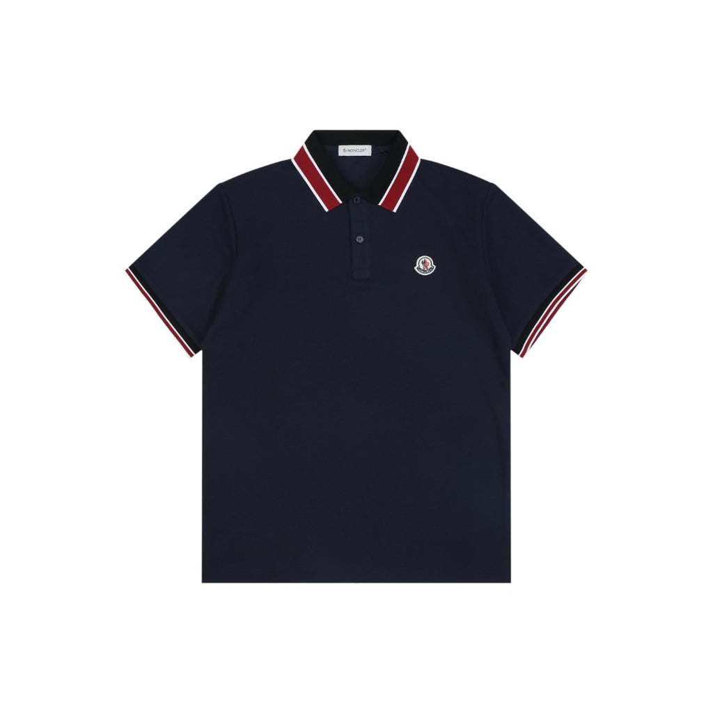 Moncler Black & Red Tipped Collar Polo Shirt – Navy