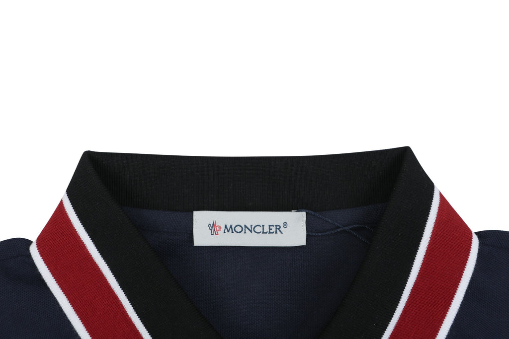 Moncler Black & Red Tipped Collar Polo Shirt – Navy
