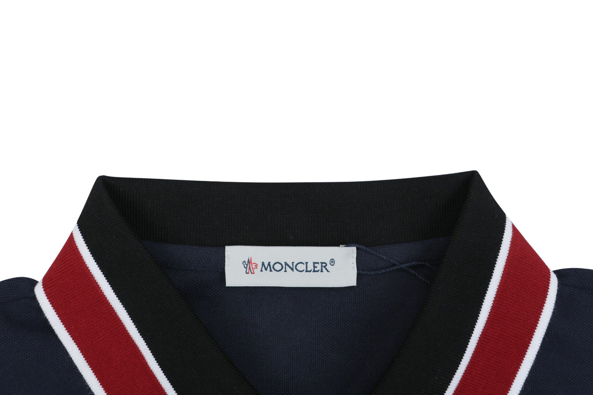 Moncler Black & Red Tipped Collar Polo Shirt – Navy
