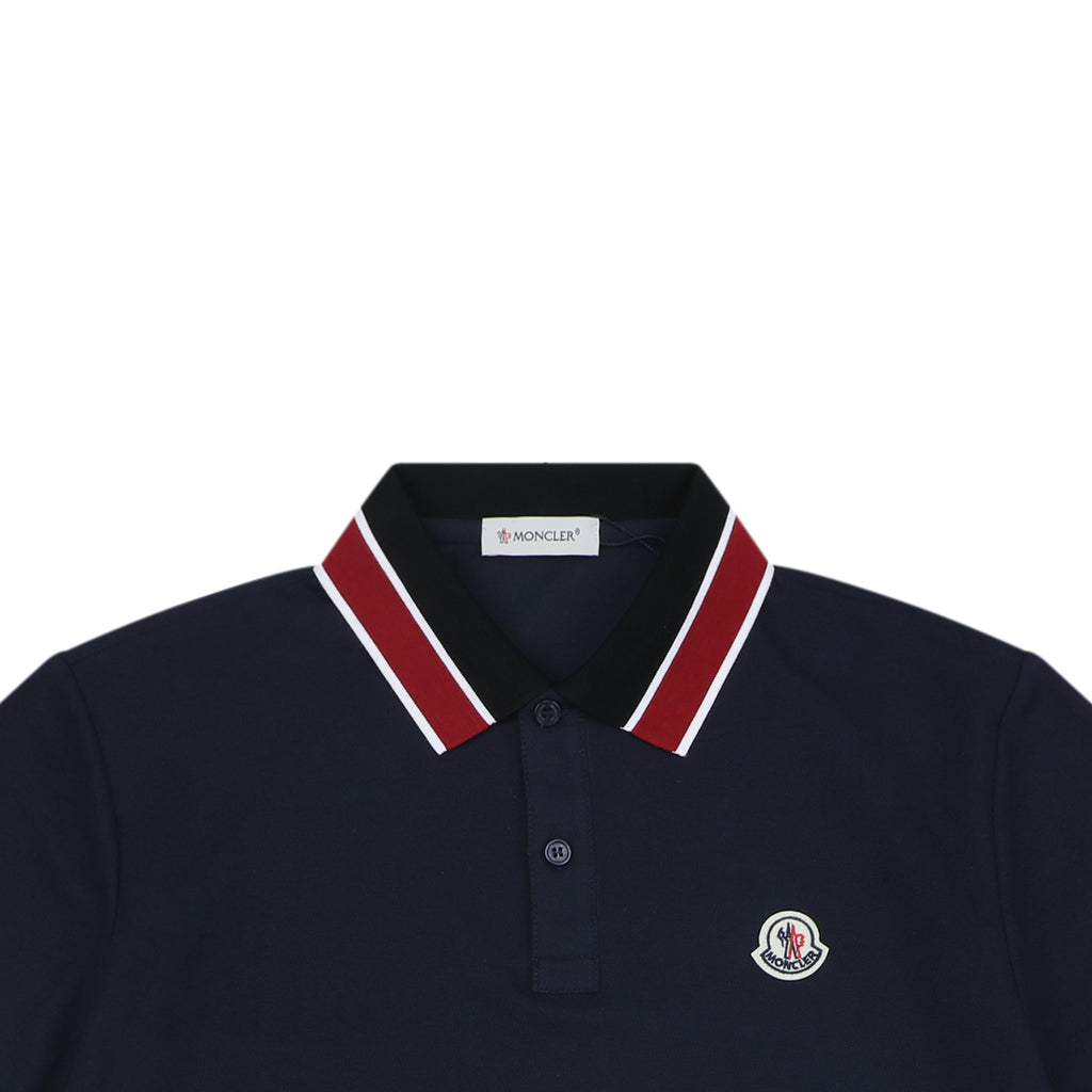 Moncler Black & Red Tipped Collar Polo Shirt – Navy