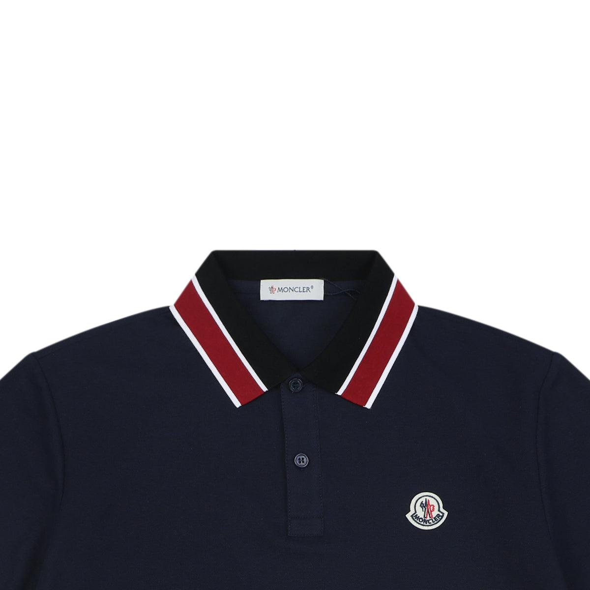 Moncler Black & Red Tipped Collar Polo Shirt – Navy