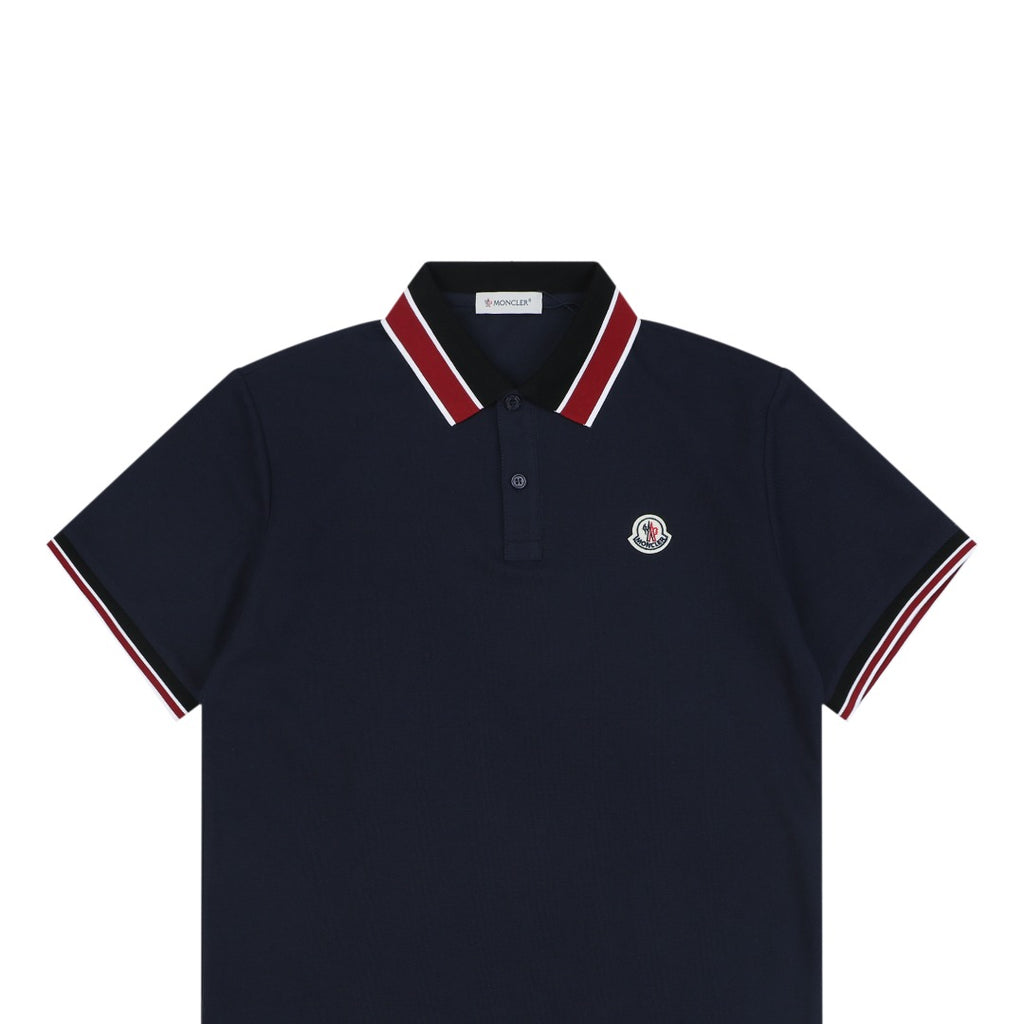 Moncler Black & Red Tipped Collar Polo Shirt – Navy