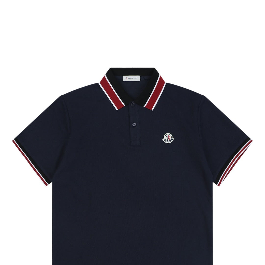 Moncler Black & Red Tipped Collar Polo Shirt – Navy