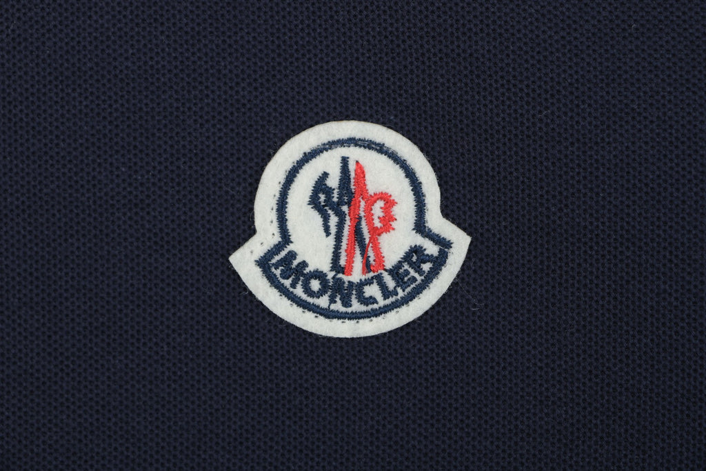 Moncler Black & Red Tipped Collar Polo Shirt – Navy
