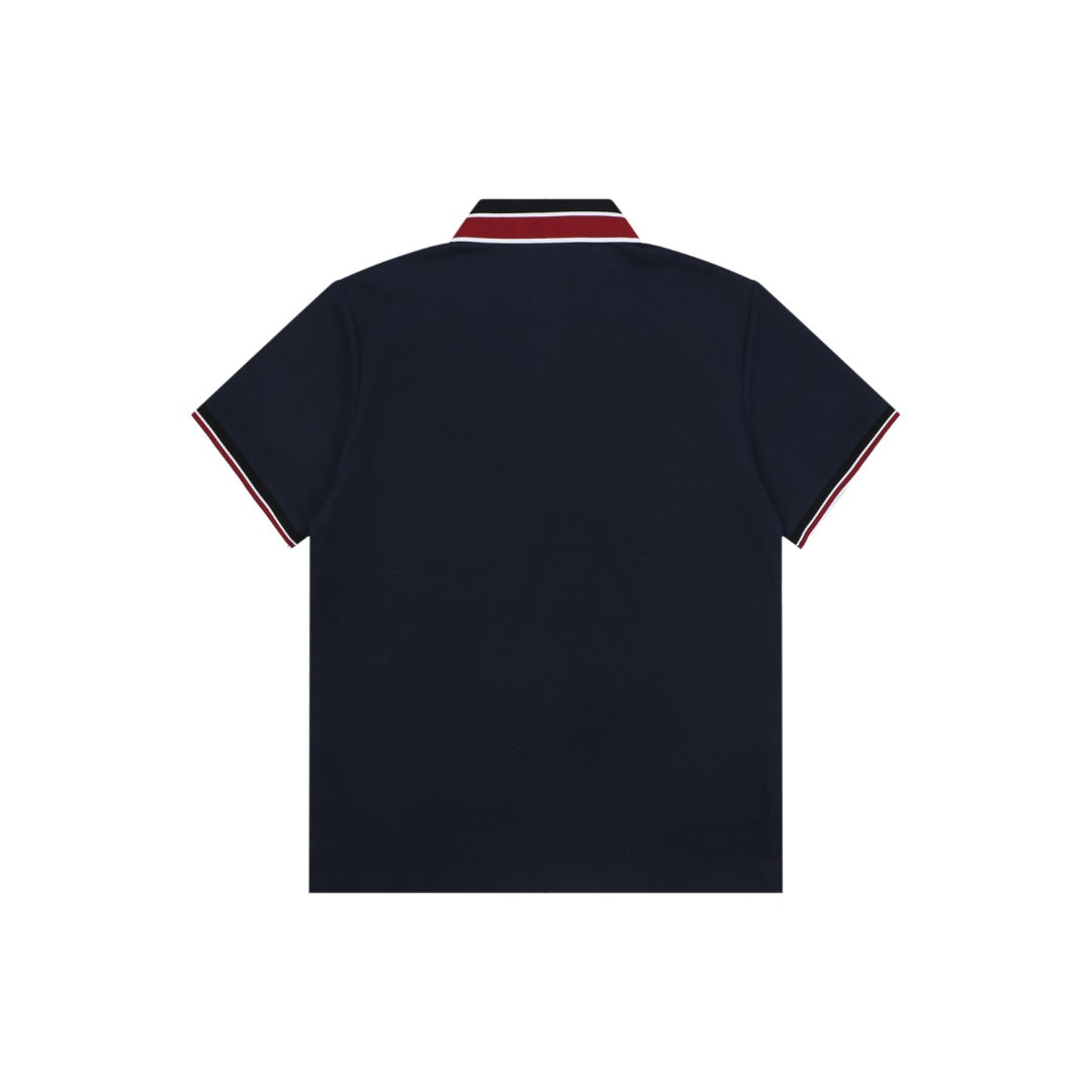 Moncler Black & Red Tipped Collar Polo Shirt – Navy
