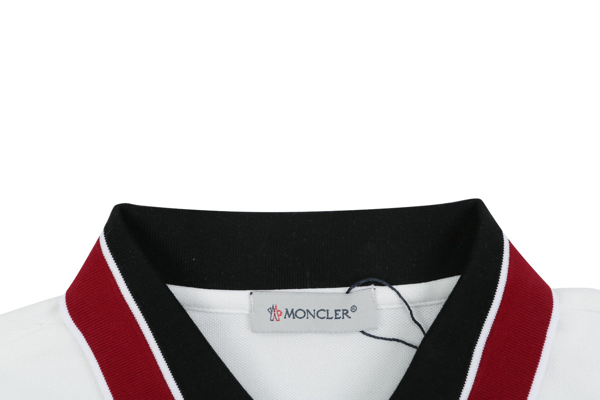 Moncler Black & Red Tipped Collar Polo Shirt – White