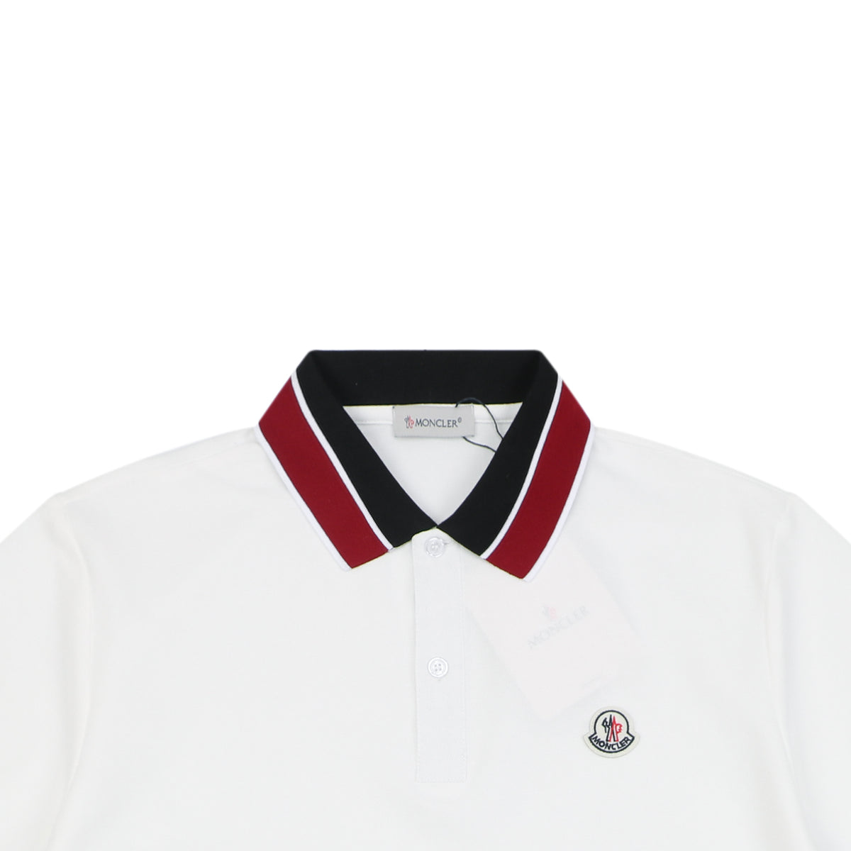 Moncler Black & Red Tipped Collar Polo Shirt – White