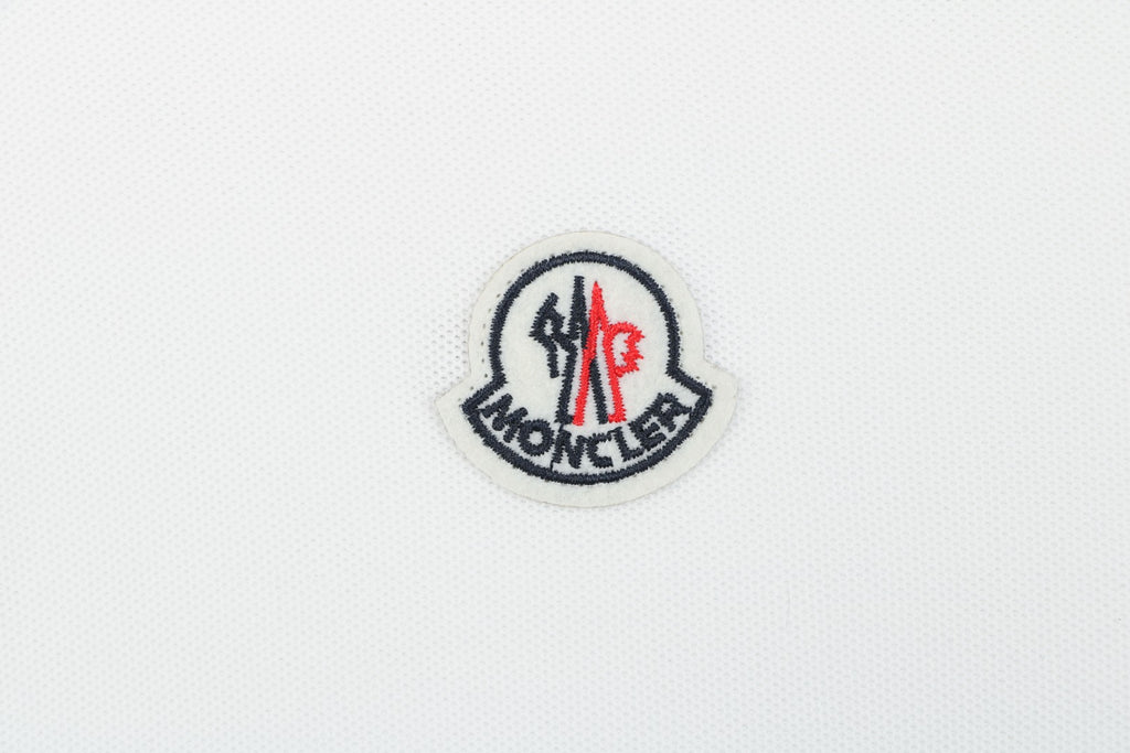 Moncler Black & Red Tipped Collar Polo Shirt – White