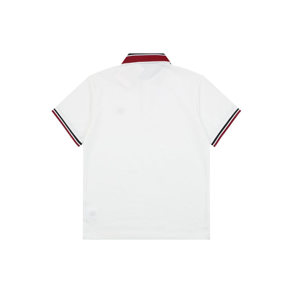 Moncler Black & Red Tipped Collar Polo Shirt – White