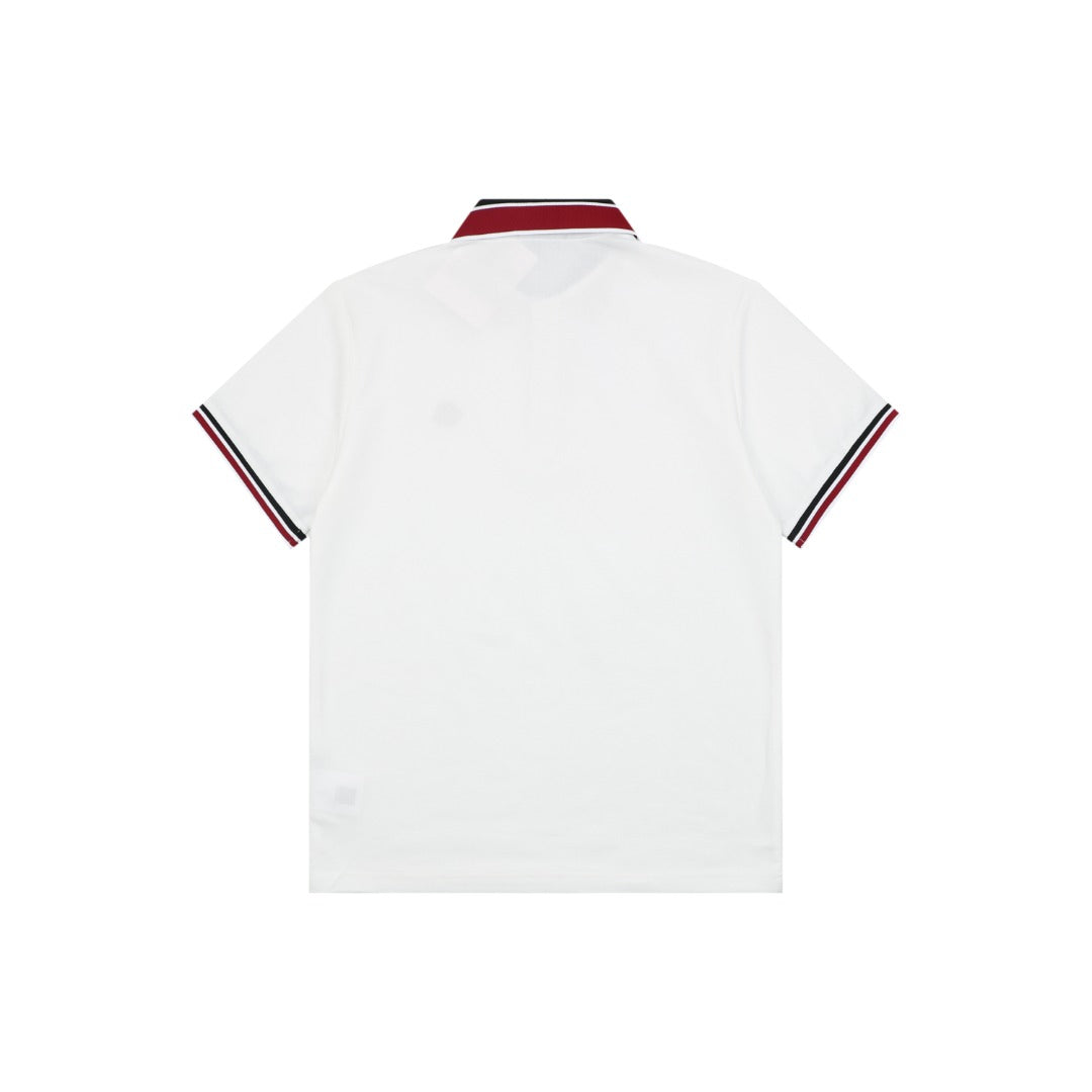 Moncler Black & Red Tipped Collar Polo Shirt – White