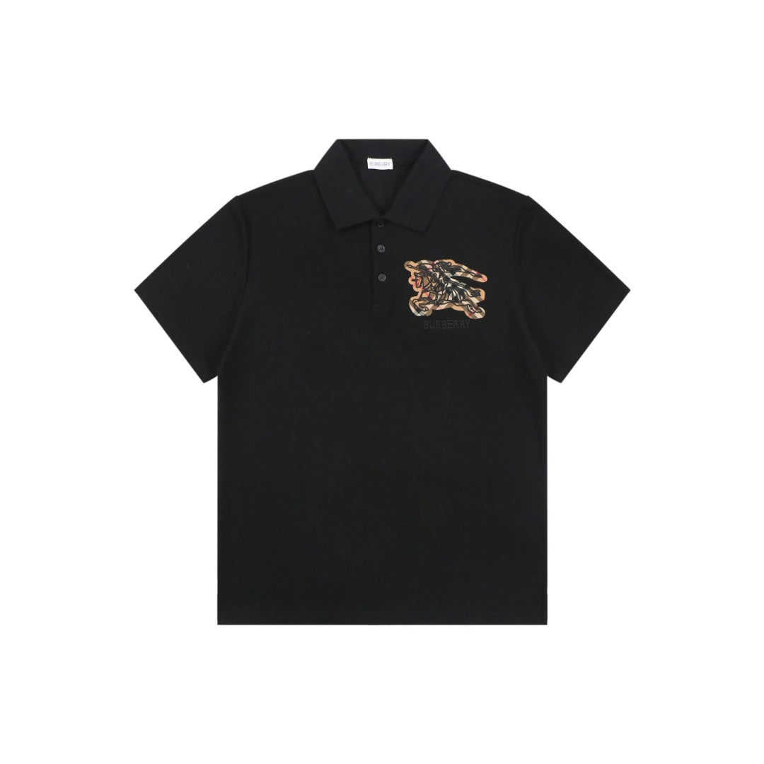Burberry Tartan Equestrian Knight Embroidered Polo Shirt – Black